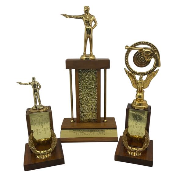Vintage 1963 Muncie Indiana Gallery Shooting Trophies Lot of 3 Trophy Award - Picture 1 of 10